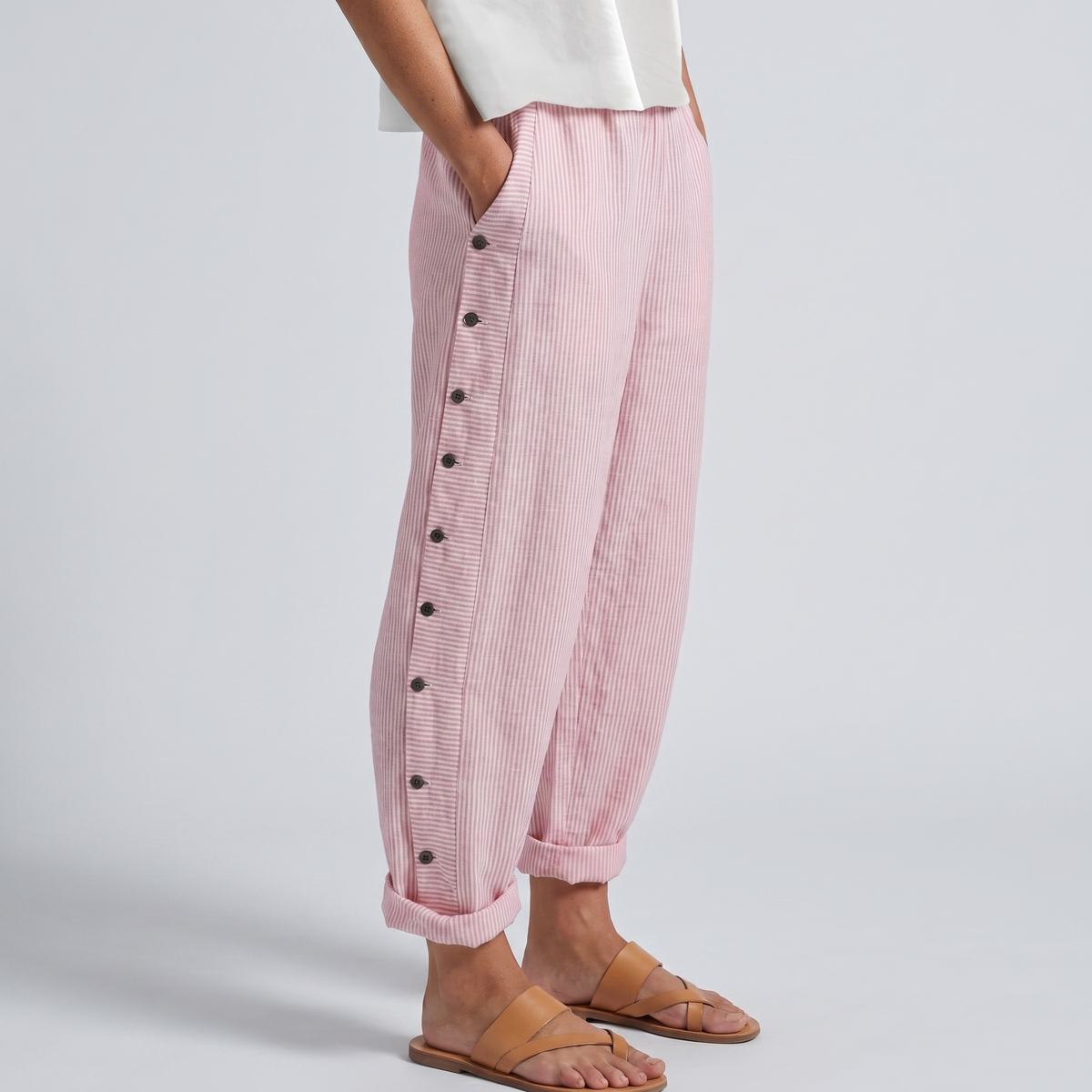 Philippa | Pinstripe Button Panel Trousers